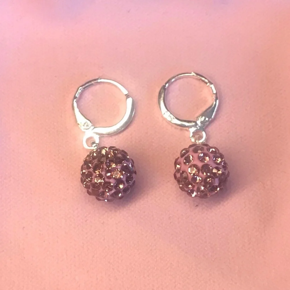 Pink Crystal Pavé Ball Drop Hoop Earrings -  Silver Tone
